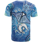 Torres Strait Islander Dhari Stingray T Shirt Aboriginal Dot Art Blue Pastel Style