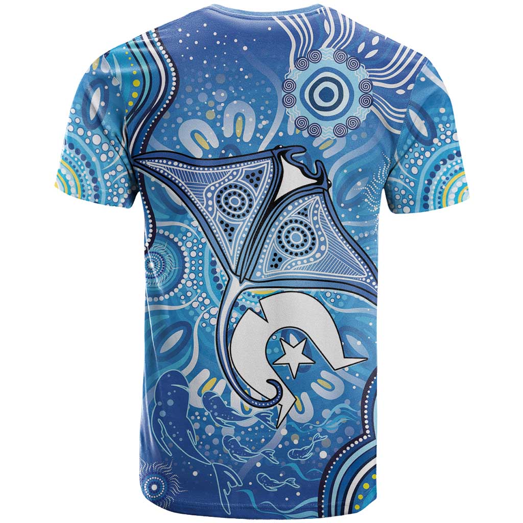 Torres Strait Islander Dhari Stingray T Shirt Aboriginal Dot Art Blue Pastel Style