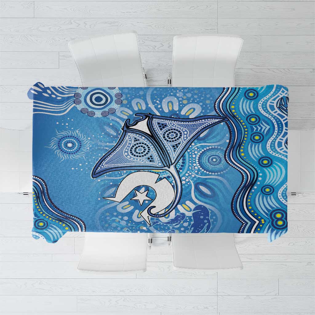 Torres Strait Islander Dhari Stingray Tablecloth Aboriginal Dot Art Blue Pastel Style