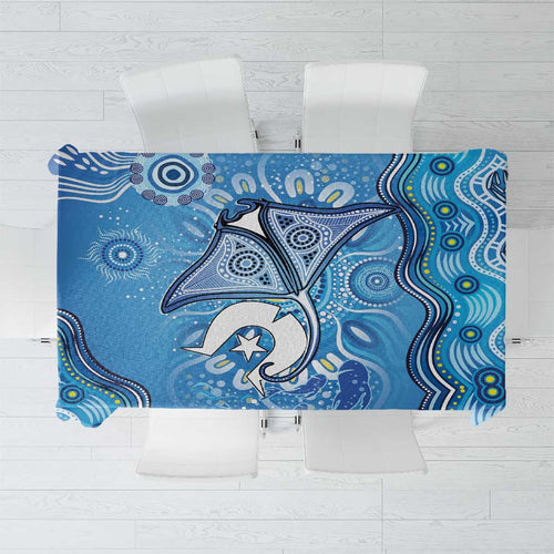Torres Strait Islander Dhari Stingray Tablecloth Aboriginal Dot Art Blue Pastel Style