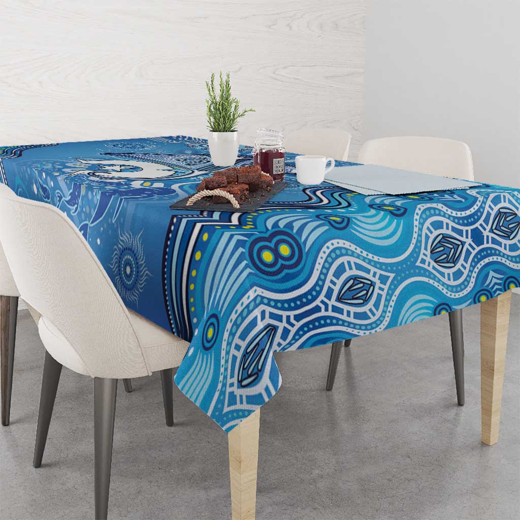 Torres Strait Islander Dhari Stingray Tablecloth Aboriginal Dot Art Blue Pastel Style