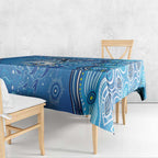Torres Strait Islander Dhari Stingray Tablecloth Aboriginal Dot Art Blue Pastel Style