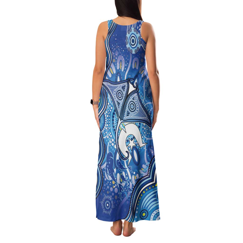 Torres Strait Islander Dhari Stingray Tank Maxi Dress Aboriginal Dot Art Blue Pastel Style