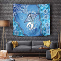 Torres Strait Islander Dhari Stingray Tapestry Aboriginal Dot Art Blue Pastel Style