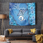 Torres Strait Islander Dhari Stingray Tapestry Aboriginal Dot Art Blue Pastel Style