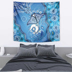 Torres Strait Islander Dhari Stingray Tapestry Aboriginal Dot Art Blue Pastel Style