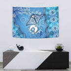 Torres Strait Islander Dhari Stingray Tapestry Aboriginal Dot Art Blue Pastel Style