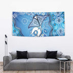 Torres Strait Islander Dhari Stingray Tapestry Aboriginal Dot Art Blue Pastel Style