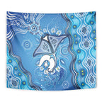 Torres Strait Islander Dhari Stingray Tapestry Aboriginal Dot Art Blue Pastel Style