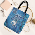 Torres Strait Islander Dhari Stingray Tote Bag Aboriginal Dot Art Blue Pastel Style