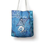 Torres Strait Islander Dhari Stingray Tote Bag Aboriginal Dot Art Blue Pastel Style
