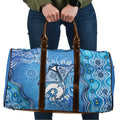 Torres Strait Islander Dhari Stingray Travel Bag Aboriginal Dot Art Blue Pastel Style