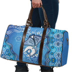 Torres Strait Islander Dhari Stingray Travel Bag Aboriginal Dot Art Blue Pastel Style