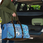 Torres Strait Islander Dhari Stingray Travel Bag Aboriginal Dot Art Blue Pastel Style