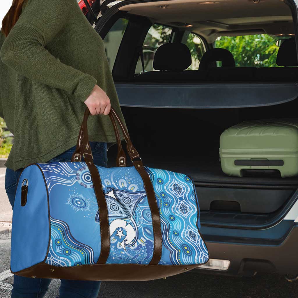 Torres Strait Islander Dhari Stingray Travel Bag Aboriginal Dot Art Blue Pastel Style