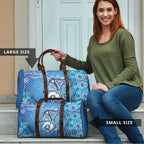 Torres Strait Islander Dhari Stingray Travel Bag Aboriginal Dot Art Blue Pastel Style