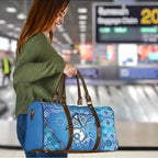 Torres Strait Islander Dhari Stingray Travel Bag Aboriginal Dot Art Blue Pastel Style