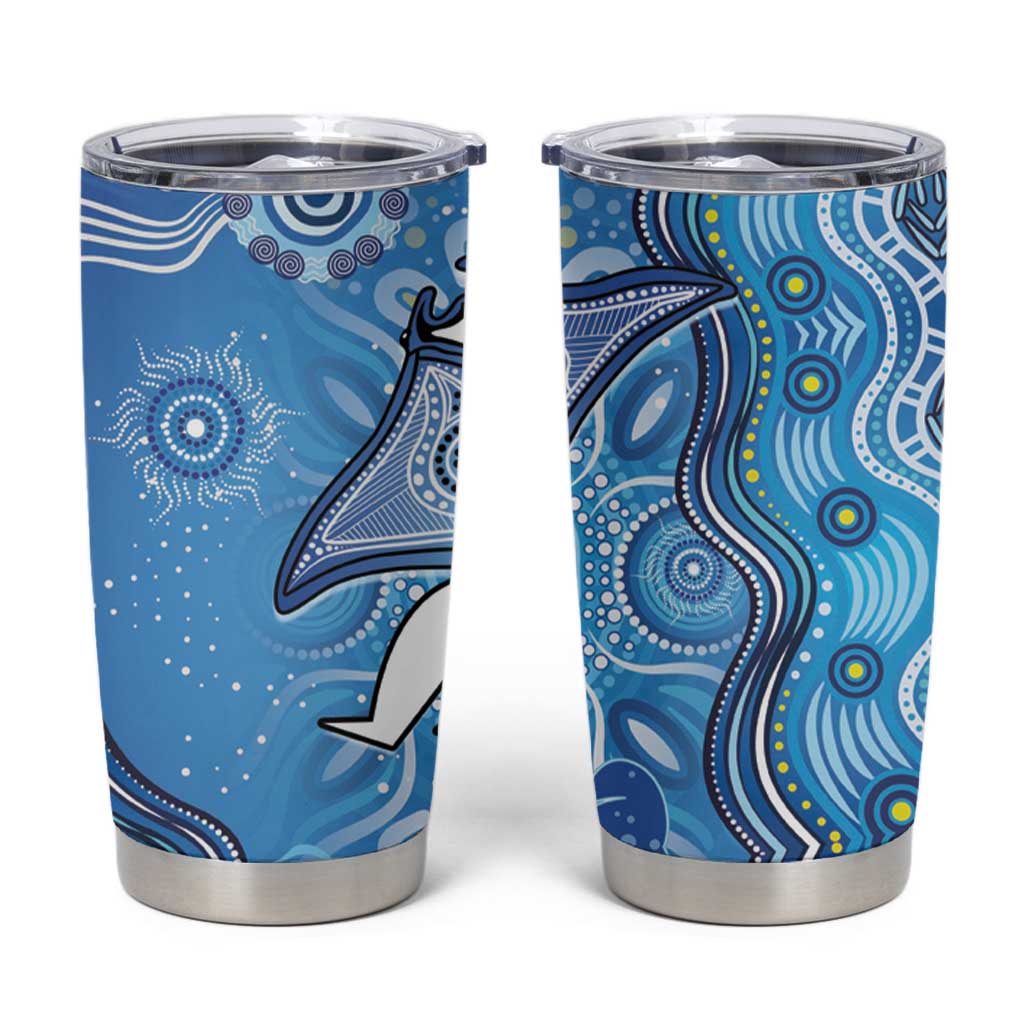 Torres Strait Islander Dhari Stingray Tumbler Cup Aboriginal Dot Art Blue Pastel Style