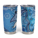 Torres Strait Islander Dhari Stingray Tumbler Cup Aboriginal Dot Art Blue Pastel Style