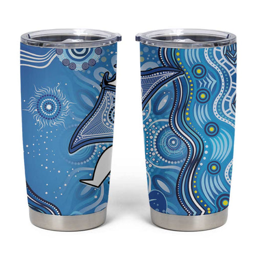 Torres Strait Islander Dhari Stingray Tumbler Cup Aboriginal Dot Art Blue Pastel Style