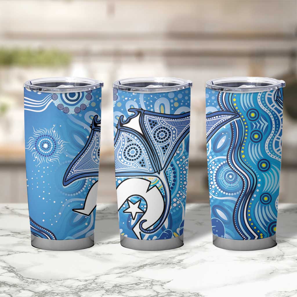 Torres Strait Islander Dhari Stingray Tumbler Cup Aboriginal Dot Art Blue Pastel Style