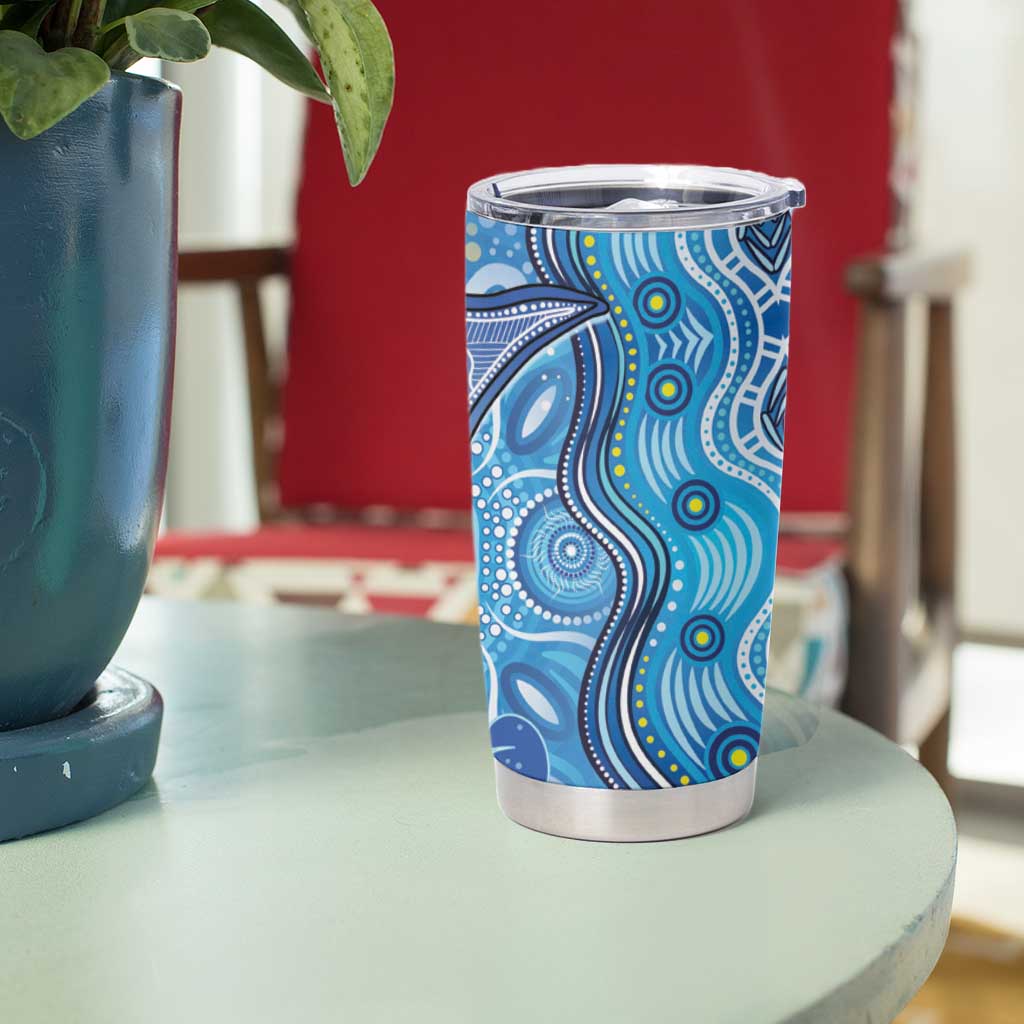 Torres Strait Islander Dhari Stingray Tumbler Cup Aboriginal Dot Art Blue Pastel Style