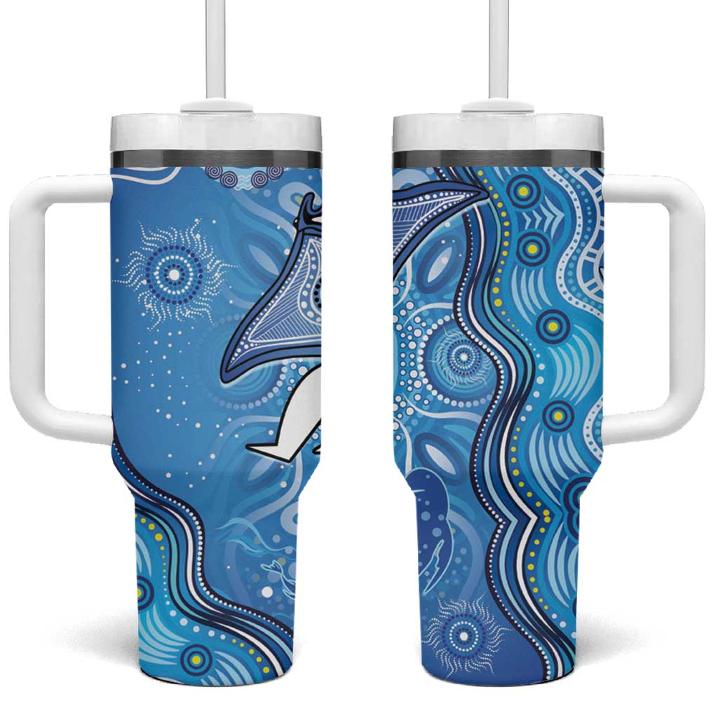 Torres Strait Islander Dhari Stingray Tumbler With Handle Aboriginal Dot Art Blue Pastel Style