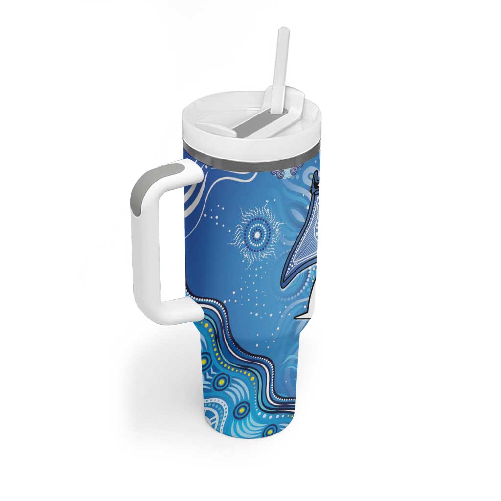Torres Strait Islander Dhari Stingray Tumbler With Handle Aboriginal Dot Art Blue Pastel Style