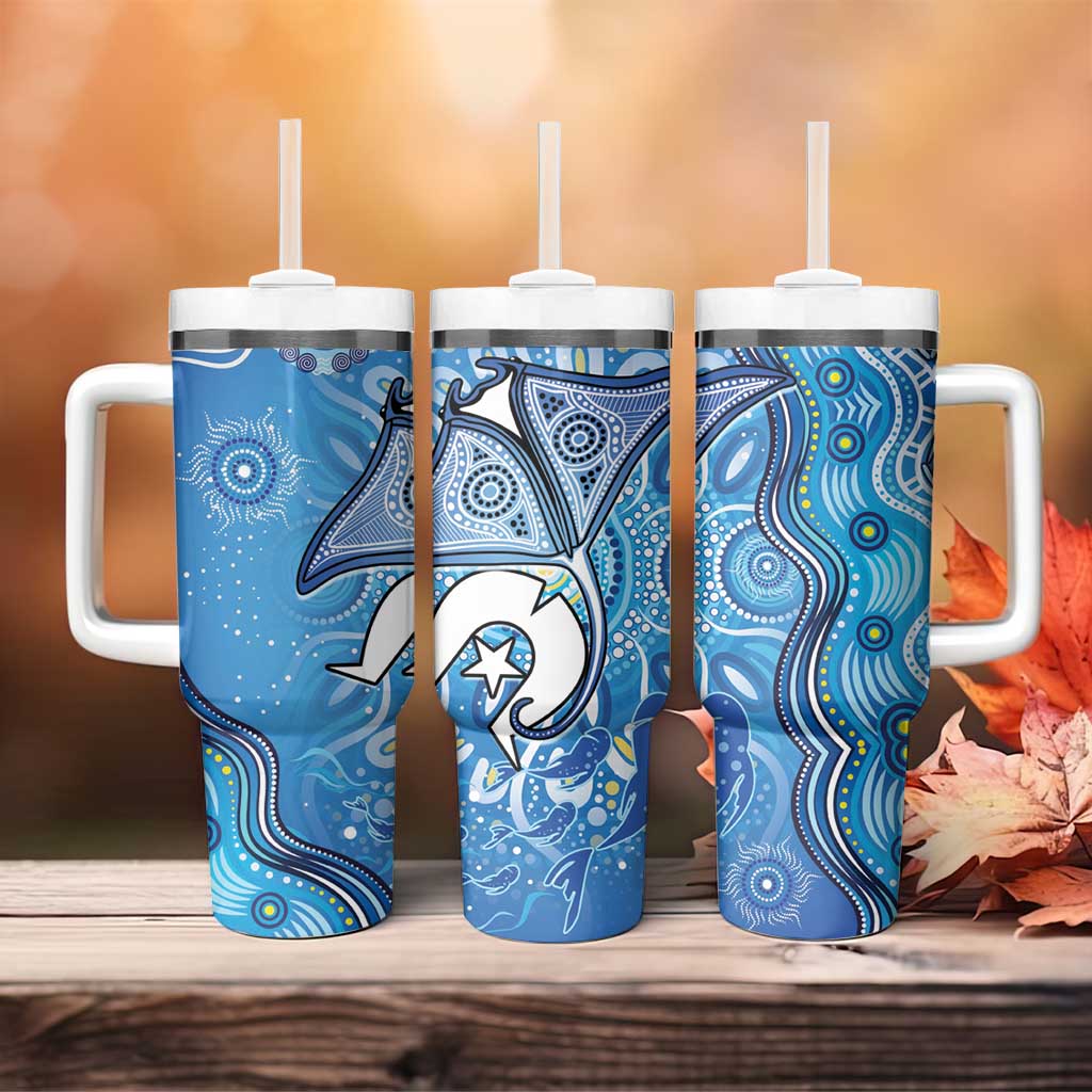 Torres Strait Islander Dhari Stingray Tumbler With Handle Aboriginal Dot Art Blue Pastel Style