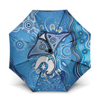 Torres Strait Islander Dhari Stingray Umbrella Aboriginal Dot Art Blue Pastel Style