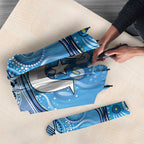 Torres Strait Islander Dhari Stingray Umbrella Aboriginal Dot Art Blue Pastel Style