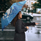 Torres Strait Islander Dhari Stingray Umbrella Aboriginal Dot Art Blue Pastel Style