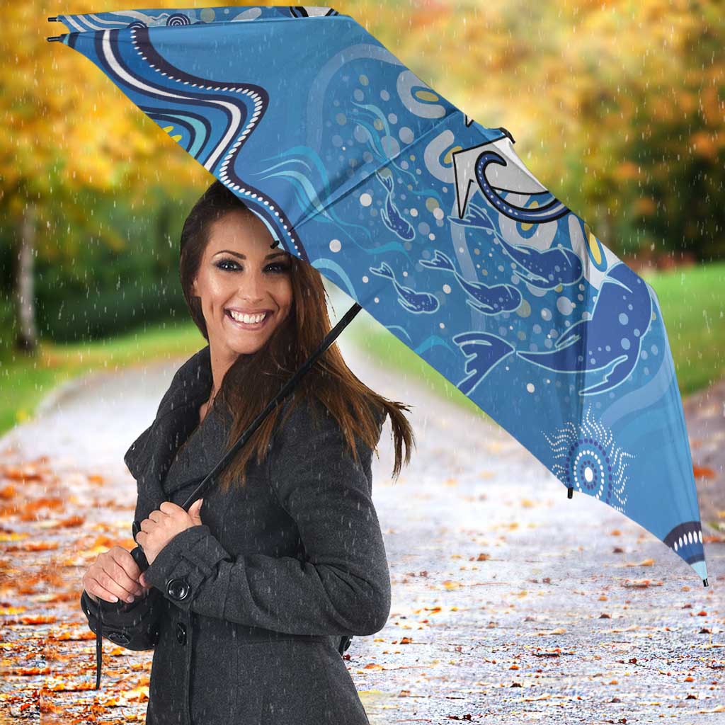 Torres Strait Islander Dhari Stingray Umbrella Aboriginal Dot Art Blue Pastel Style