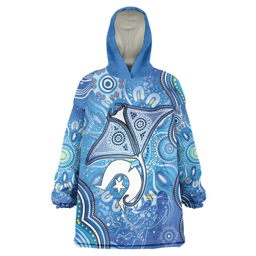 Torres Strait Islander Dhari Stingray Wearable Blanket Hoodie Aboriginal Dot Art Blue Pastel Style