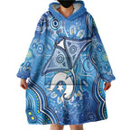 Torres Strait Islander Dhari Stingray Wearable Blanket Hoodie Aboriginal Dot Art Blue Pastel Style