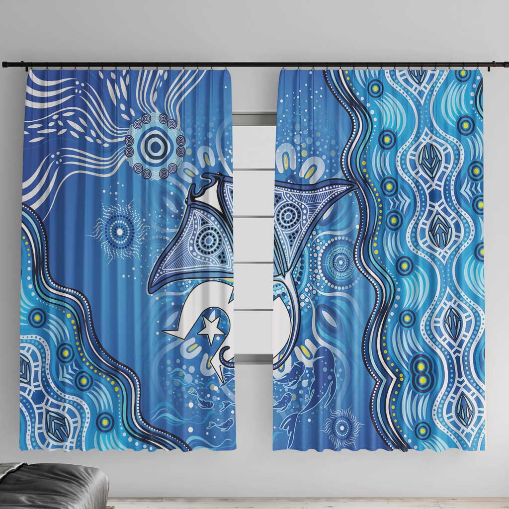 Torres Strait Islander Dhari Stingray Window Curtain Aboriginal Dot Art Blue Pastel Style