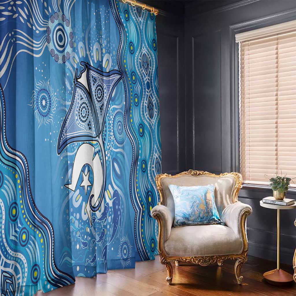 Torres Strait Islander Dhari Stingray Window Curtain Aboriginal Dot Art Blue Pastel Style