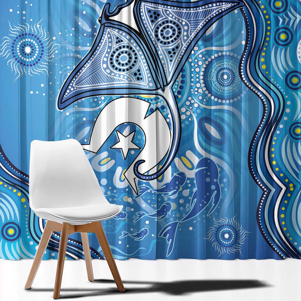 Torres Strait Islander Dhari Stingray Window Curtain Aboriginal Dot Art Blue Pastel Style