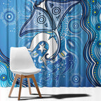 Torres Strait Islander Dhari Stingray Window Curtain Aboriginal Dot Art Blue Pastel Style