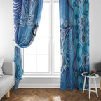 Torres Strait Islander Dhari Stingray Window Curtain Aboriginal Dot Art Blue Pastel Style