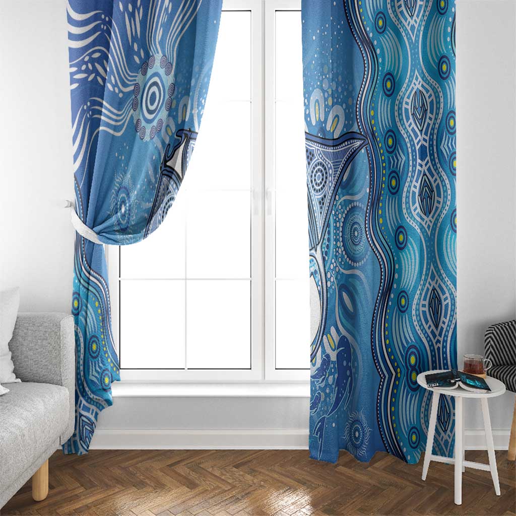 Torres Strait Islander Dhari Stingray Window Curtain Aboriginal Dot Art Blue Pastel Style