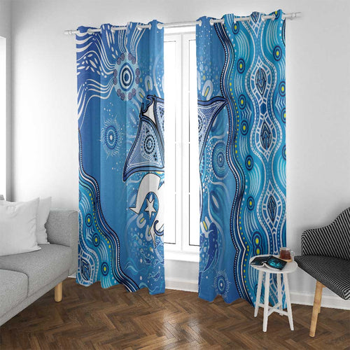 Torres Strait Islander Dhari Stingray Window Curtain Aboriginal Dot Art Blue Pastel Style