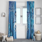 Torres Strait Islander Dhari Stingray Window Curtain Aboriginal Dot Art Blue Pastel Style
