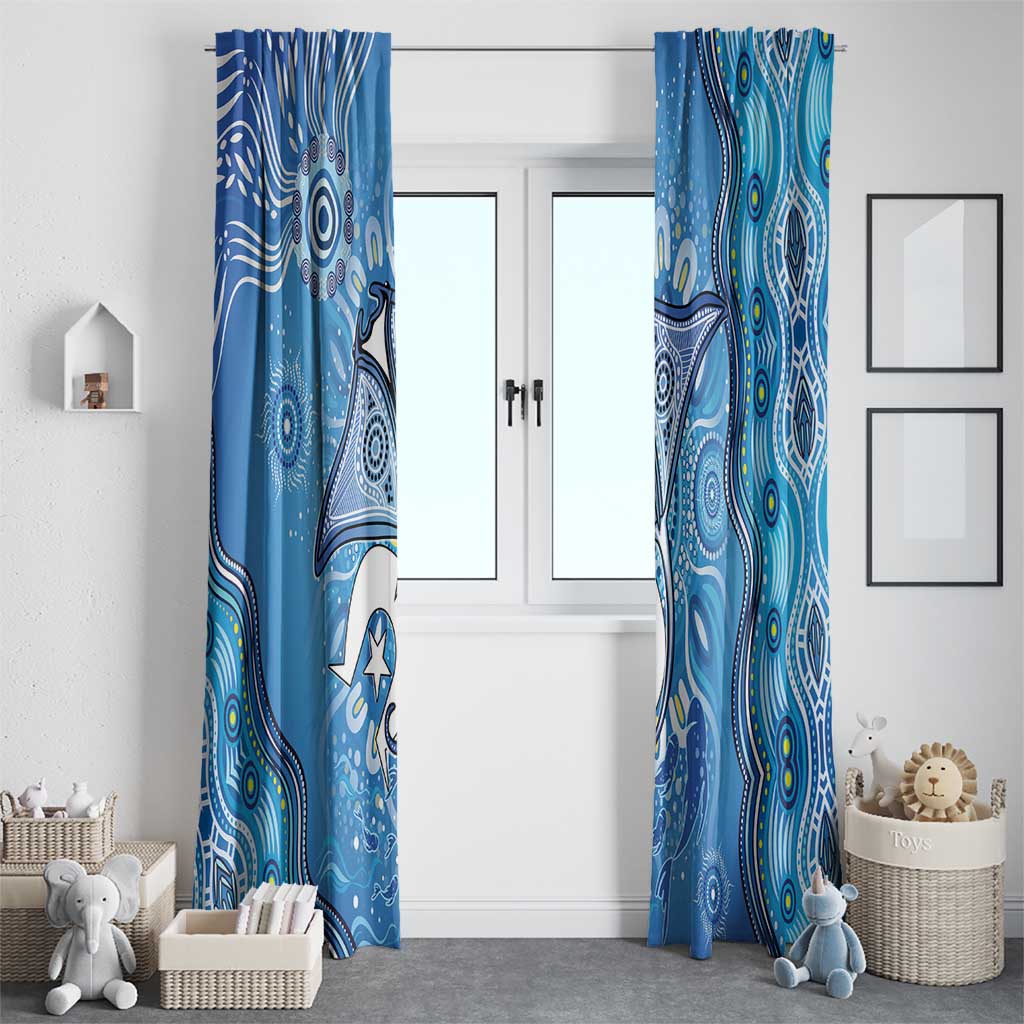 Torres Strait Islander Dhari Stingray Window Curtain Aboriginal Dot Art Blue Pastel Style