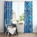 Torres Strait Islander Dhari Stingray Window Curtain Aboriginal Dot Art Blue Pastel Style