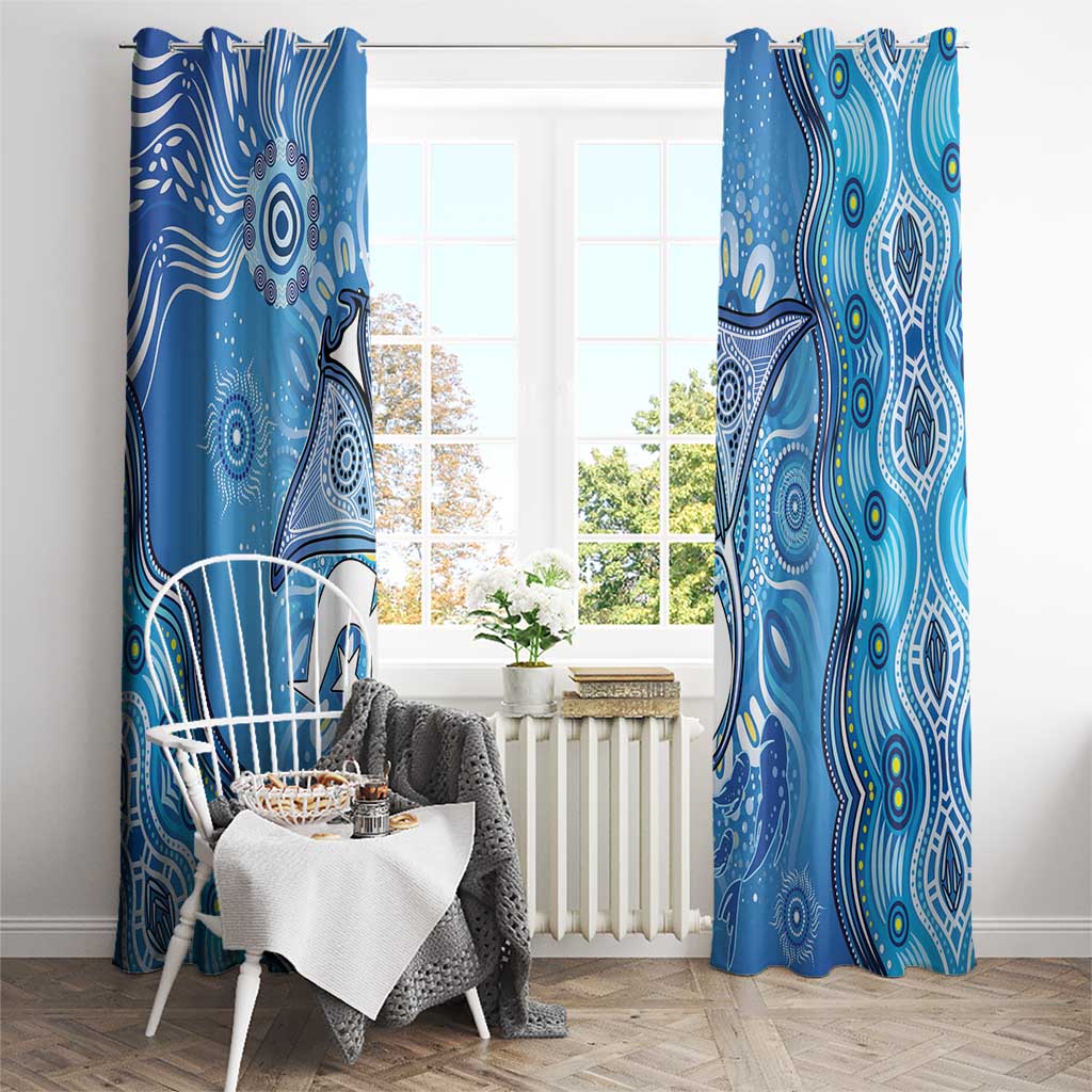 Torres Strait Islander Dhari Stingray Window Curtain Aboriginal Dot Art Blue Pastel Style