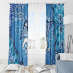 Torres Strait Islander Dhari Stingray Window Curtain Aboriginal Dot Art Blue Pastel Style