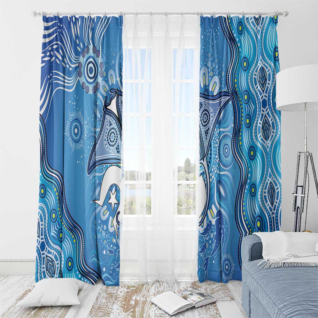 Torres Strait Islander Dhari Stingray Window Curtain Aboriginal Dot Art Blue Pastel Style