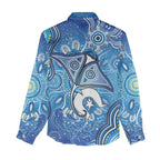 Torres Strait Islander Dhari Stingray Women Casual Shirt Aboriginal Dot Art Blue Pastel Style