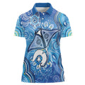 Torres Strait Islander Dhari Stingray Women Polo Shirt Aboriginal Dot Art Blue Pastel Style